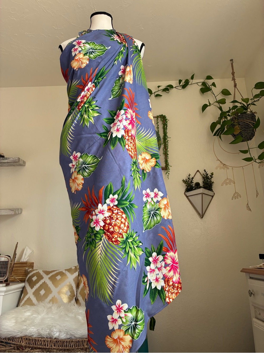 Blue Tropical Pineapple Swim Sarong Cover-Up